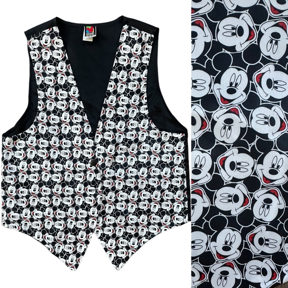 Vintage 90s Mickey Unlimited Mickey Mouse Face Printed Button Down Vest Size M/L